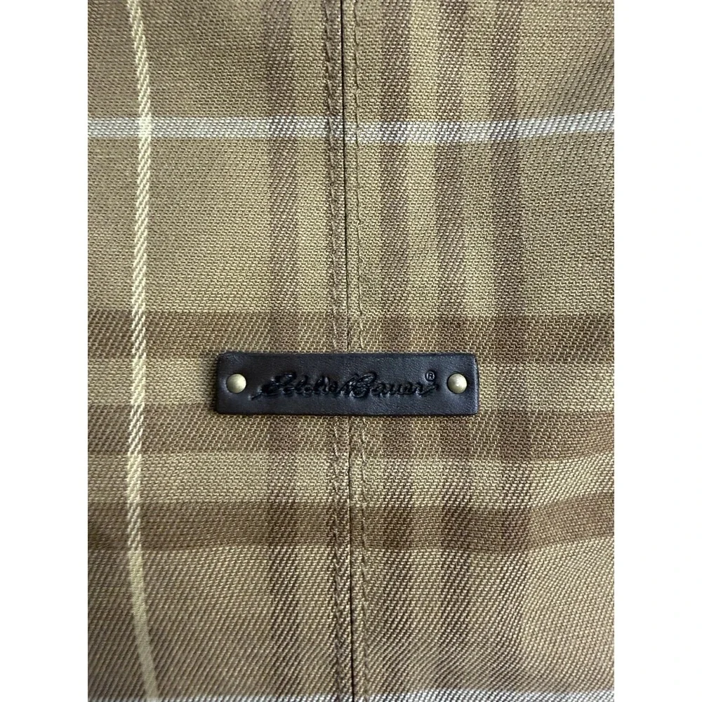 Eddie Bauer Plaid Check Brown Canvas Leather Duffel Travel Bag Luggage NWT